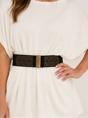 GAP Black Stretch Belt Studded Elastic Wide Waist Belt Boho Chic